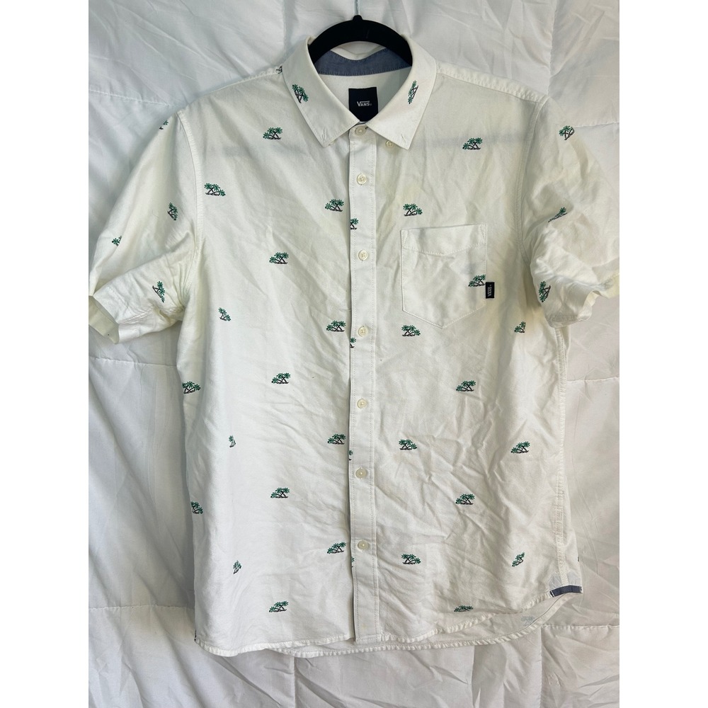 Vans Men's Short Sleeve Button Up Shirt Small Classic Fit Palm Tree Print White